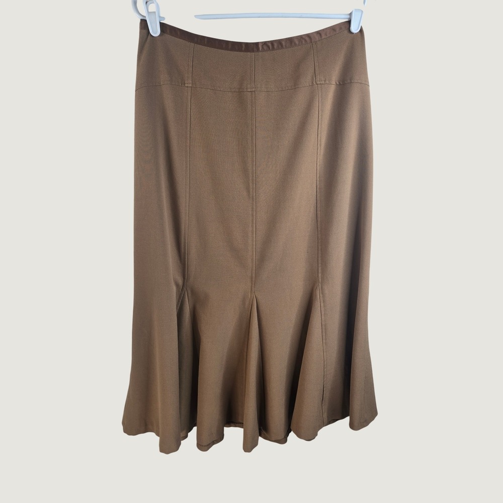 Vintage Full Circle Midi Skirt 32" Waist Brown Pleated Modest Office Western